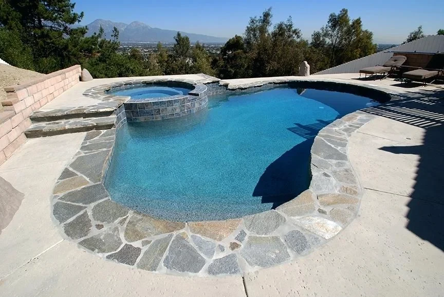 Luxury backyard pool with mountain views
