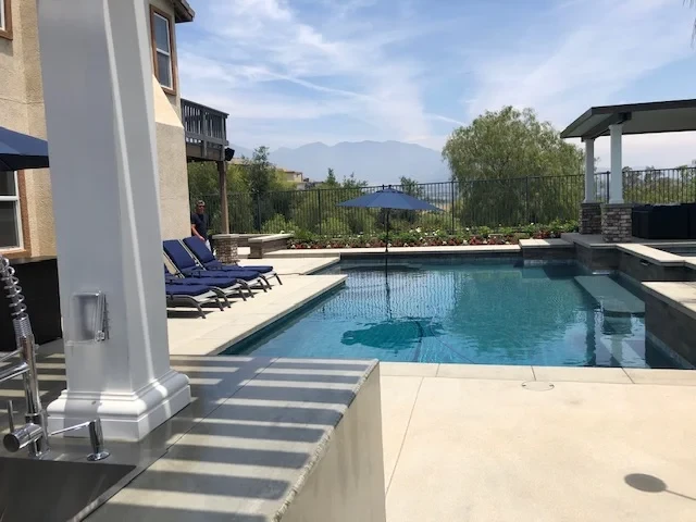 Luxury backyard pool with mountain views